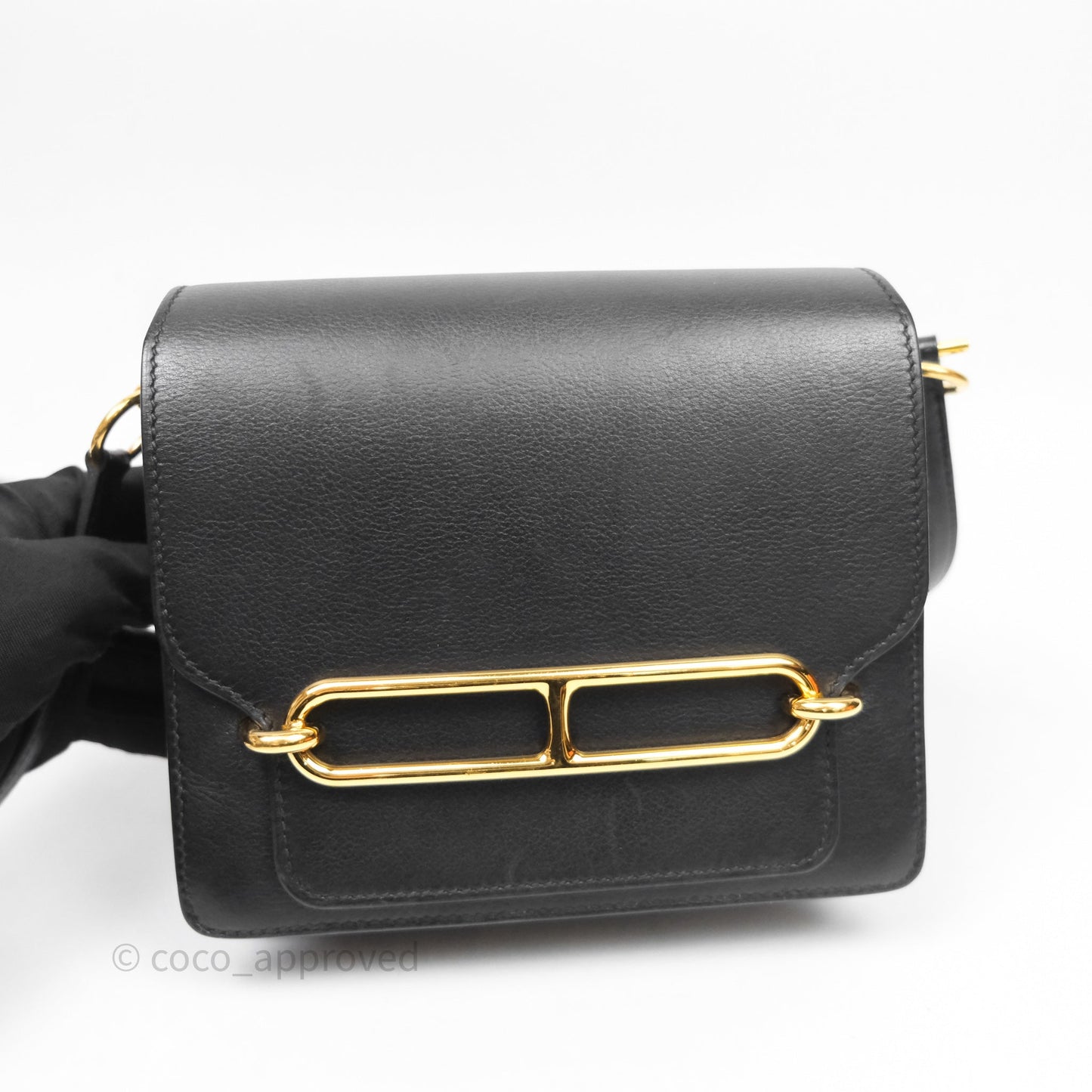 Hermès Roulis Mini 18 Black Veau Evergrain Gold Hardware
