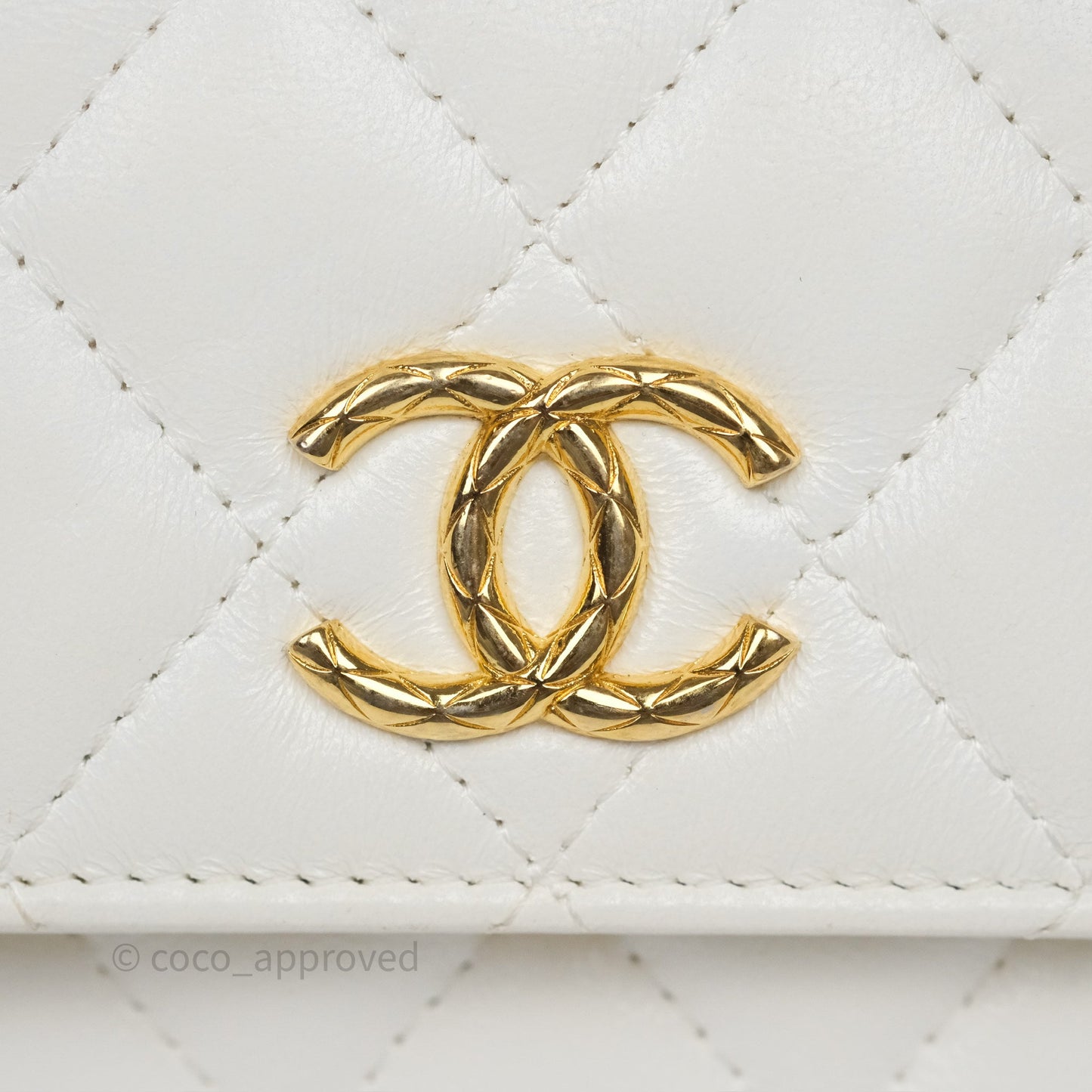 Chanel Dynasty Phone Holder with Chain White Ivory Lambskin Aged Gold Hardware
