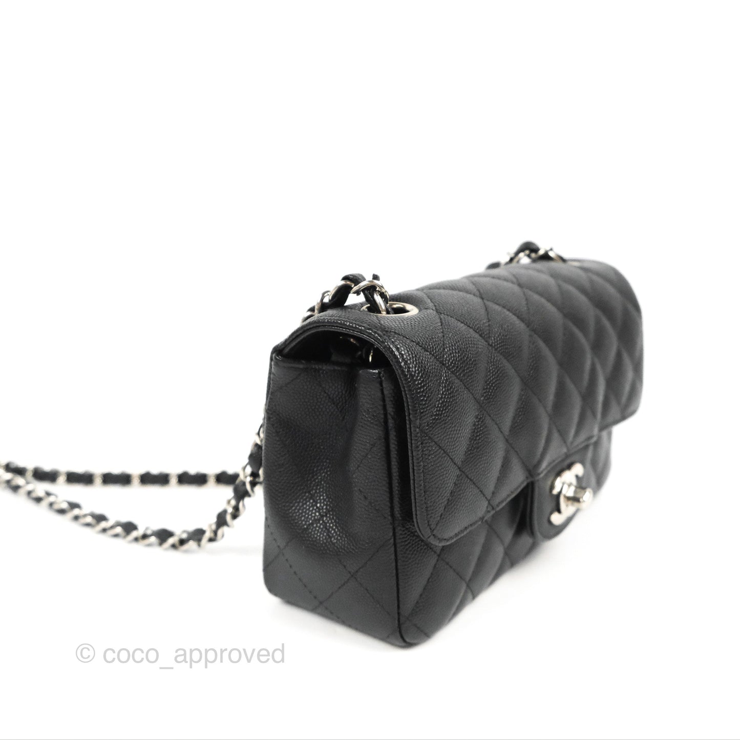 Chanel Quilted Mini Rectangular Flap Black Caviar Silver Hardware