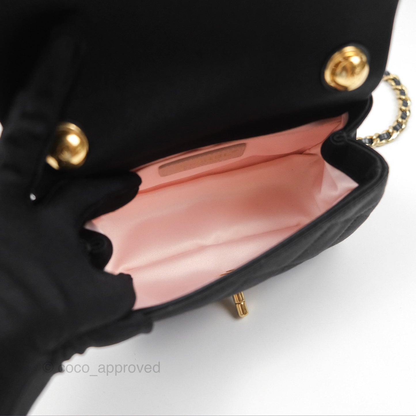 Chanel Mini Square with Crystal Top Handle Black Satin Gold Hardware
