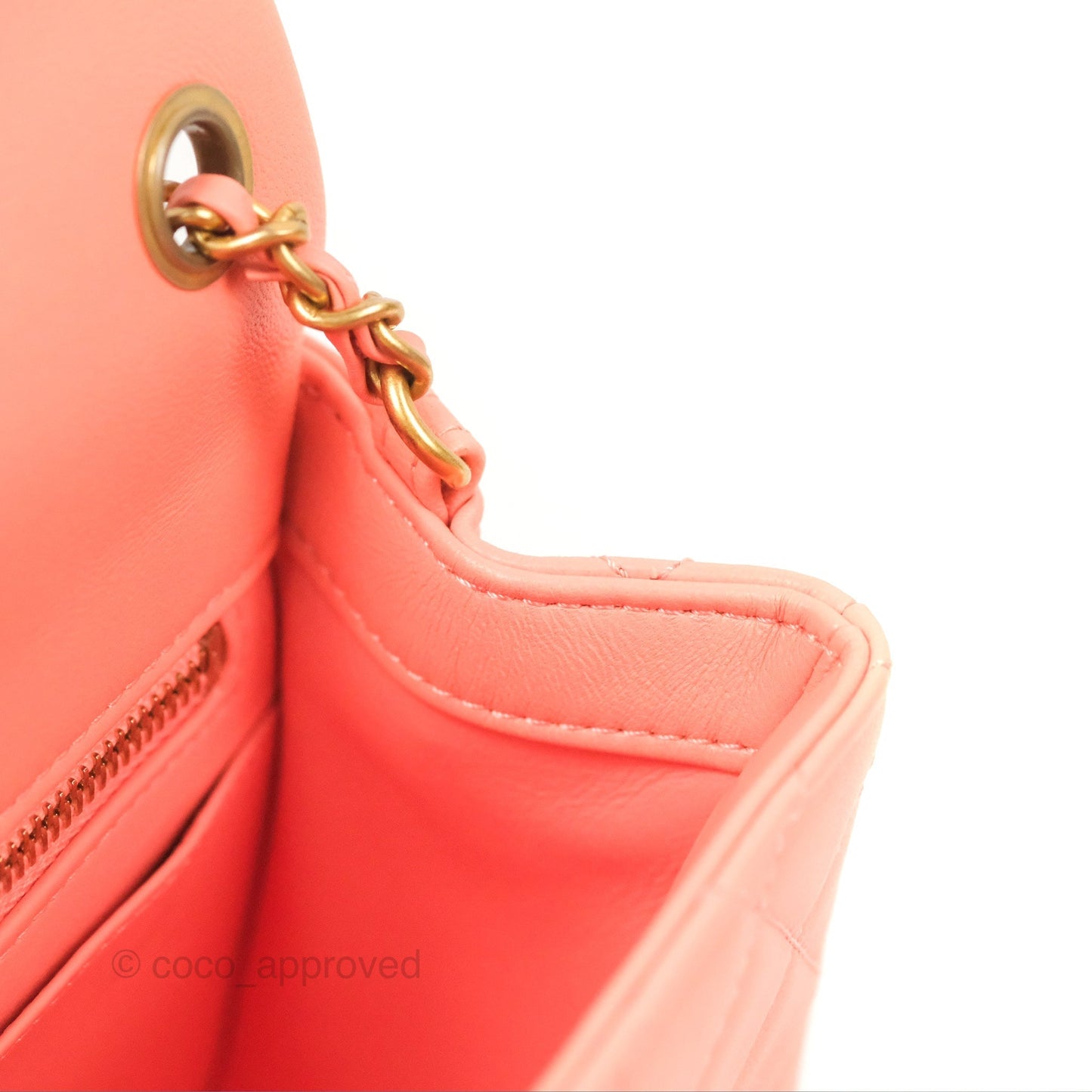 Chanel Pearl Crush Mini Square Quilted Pink Lambskin Aged Gold Hardware