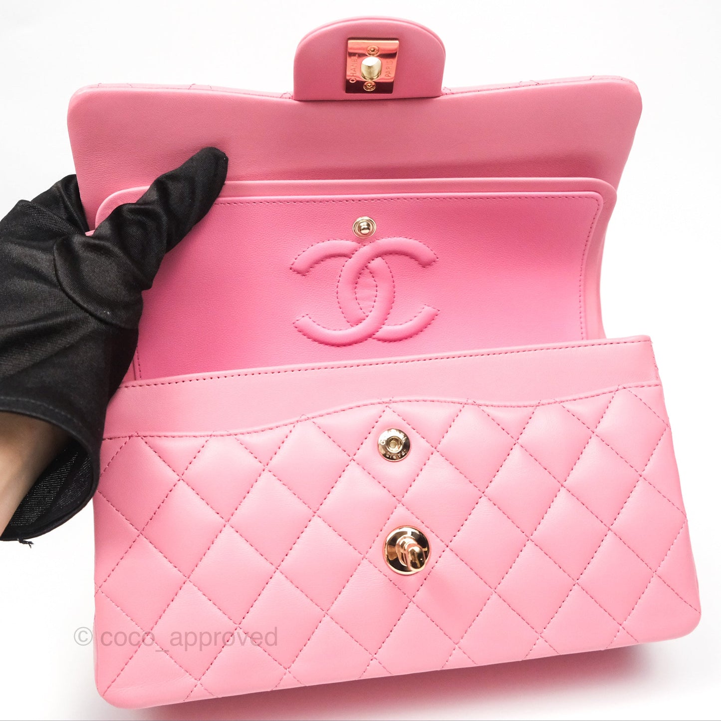 Chanel Small Classic Quilted Flap Pink Lambskin Gold Hardware