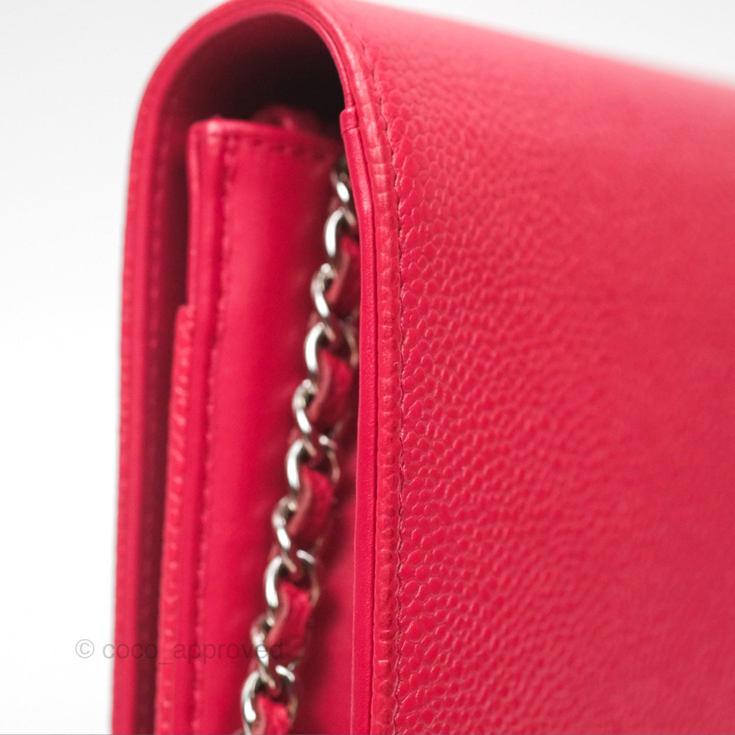 Chanel CC Wallet On Chain WOC Dark Pink Caviar Silver Hardware