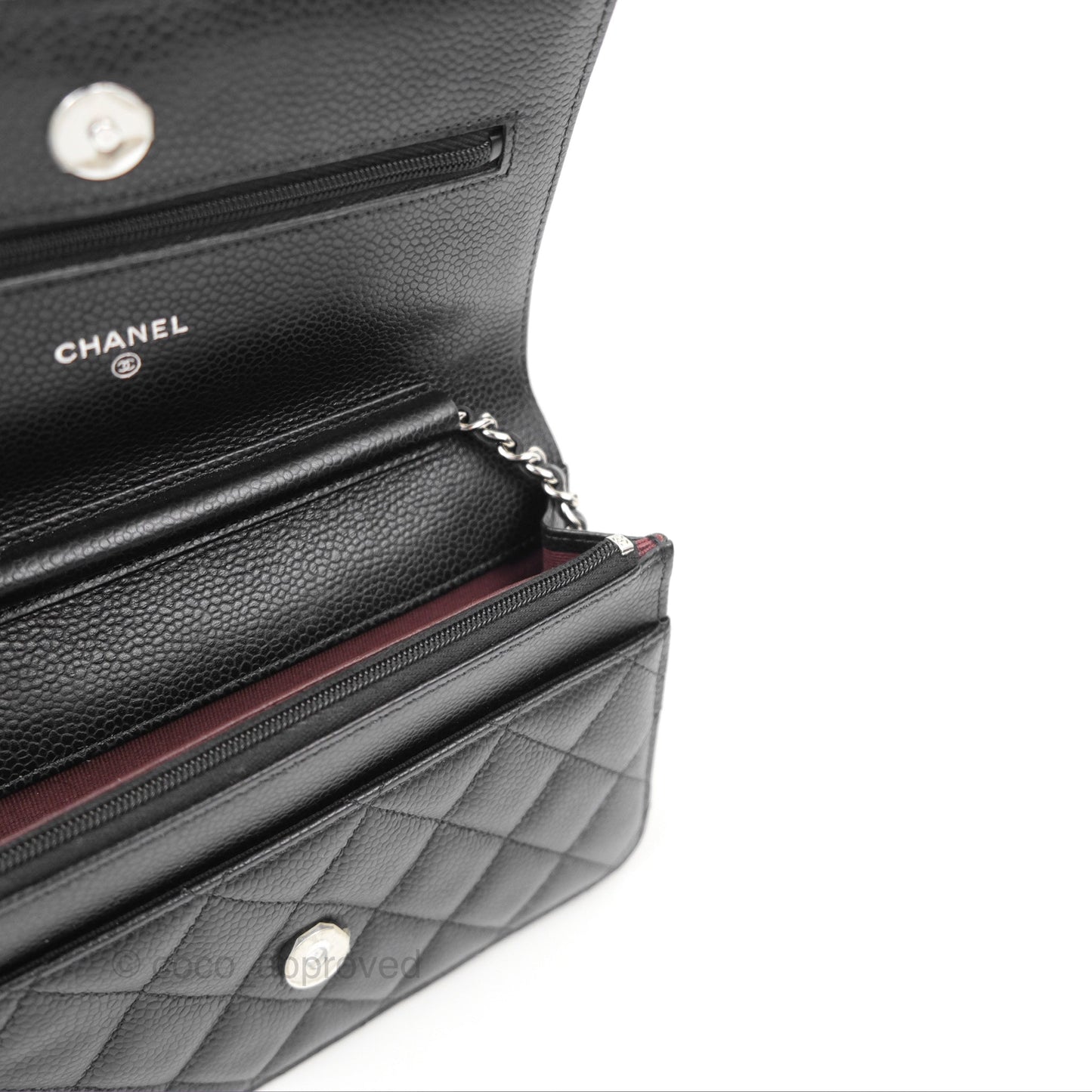 Chanel Quilted Classic Wallet On Chain WOC Black Caviar Silver Hardware