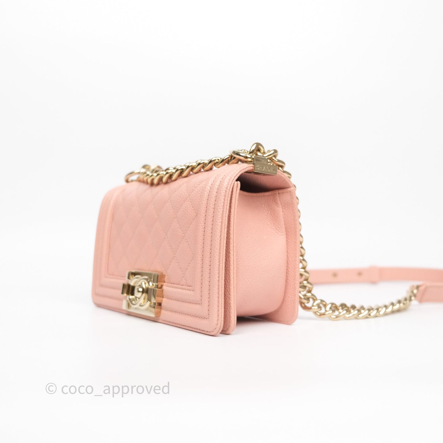 Chanel Small Boy Quilted Pink Caviar Gold Hardware