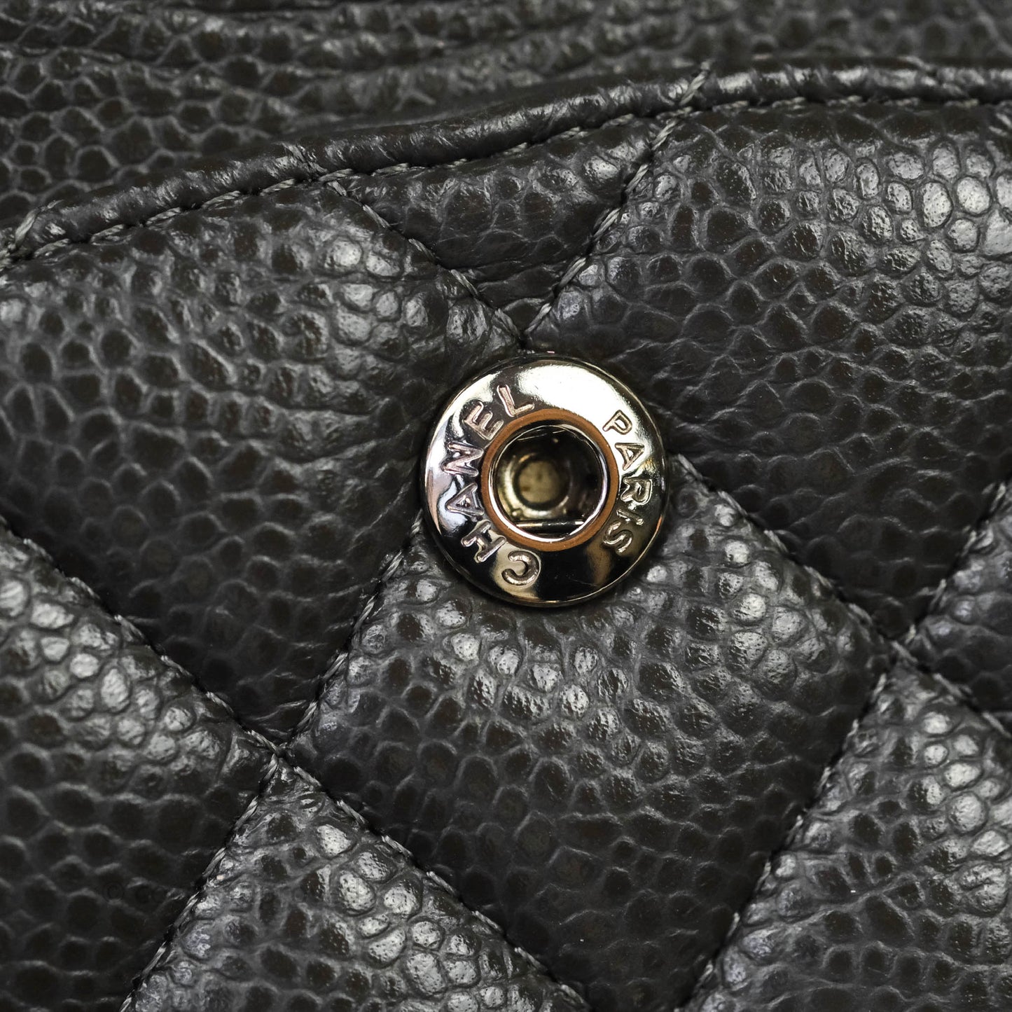 Chanel Quilted M/L Medium Double Flap Dark Grey Caviar Silver Hardware