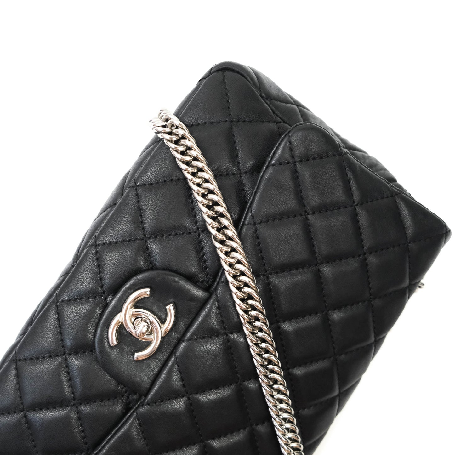 Chanel Quilted Calfskin Black Flap Bag Silver Hardware