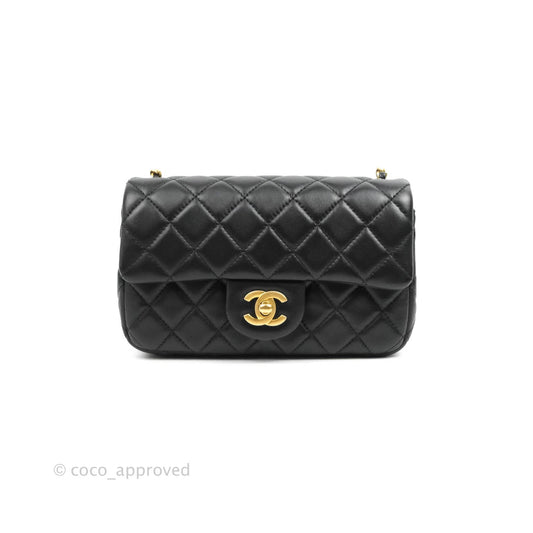 Chanel Mini Rectangular Pearl Crush Quilted Black Lambskin Gold Hardware