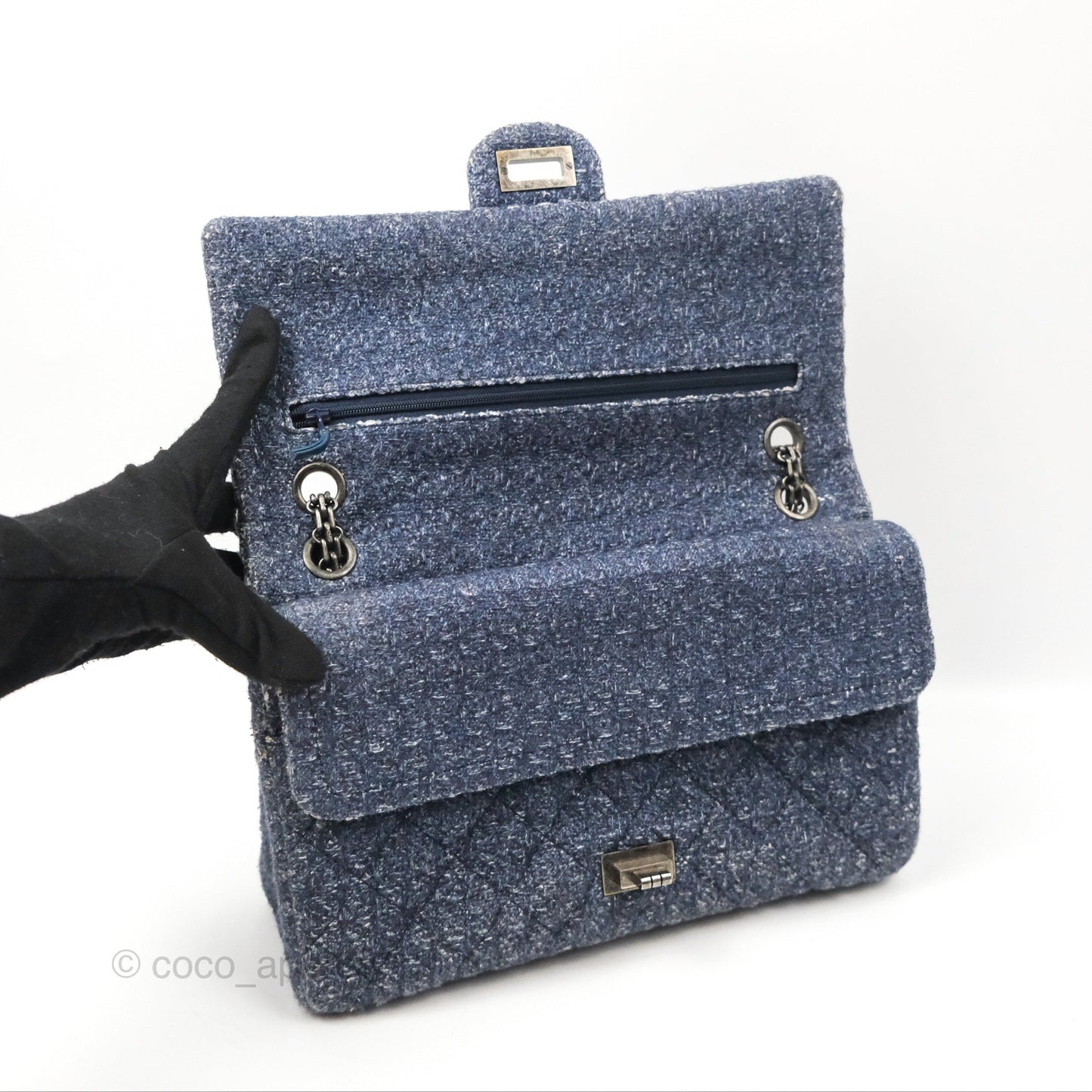 Chanel Reissue 226 Quilted Navy Tweed Ruthenium Hardware