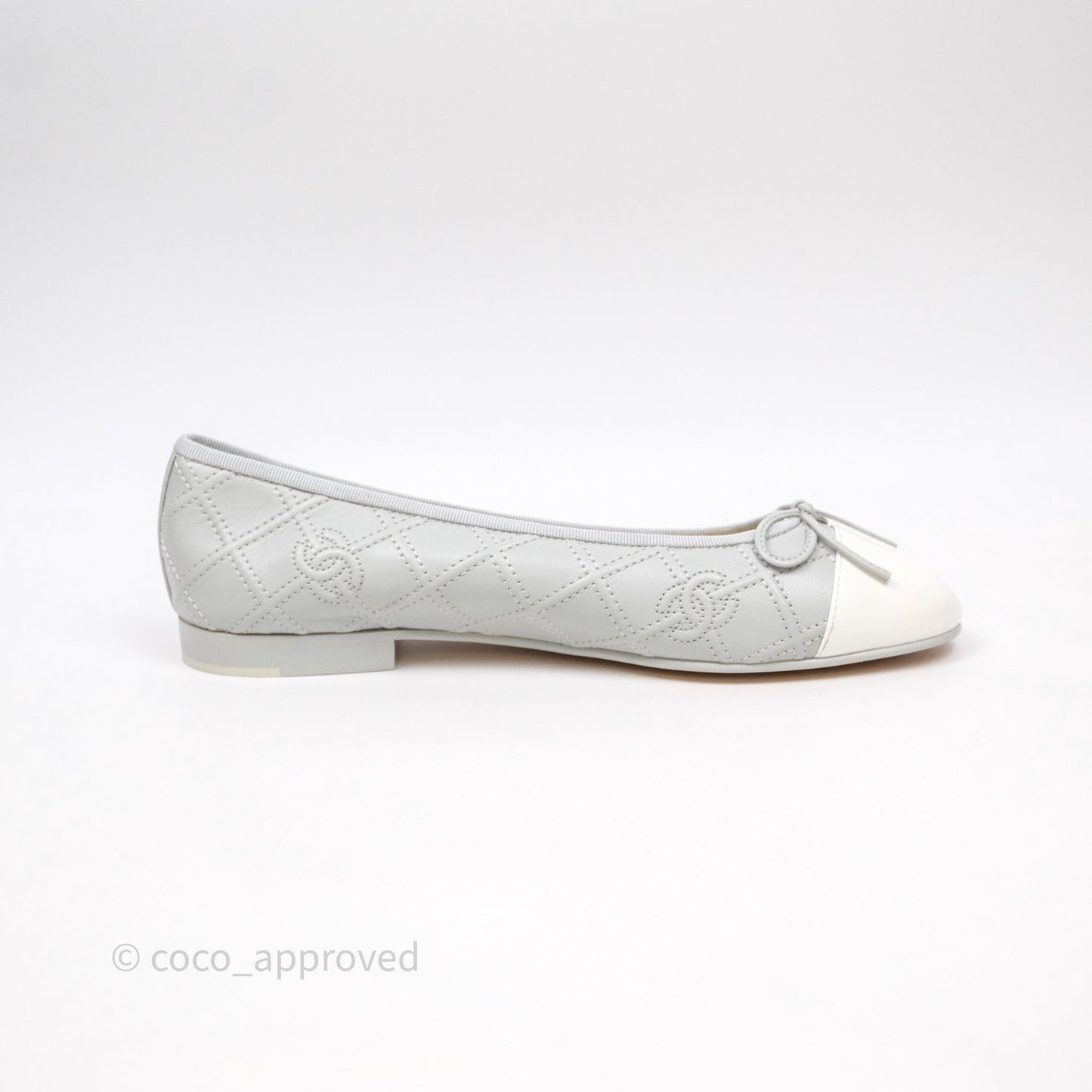 Chanel CC Quilted Grey Ballerina Flats Size 39