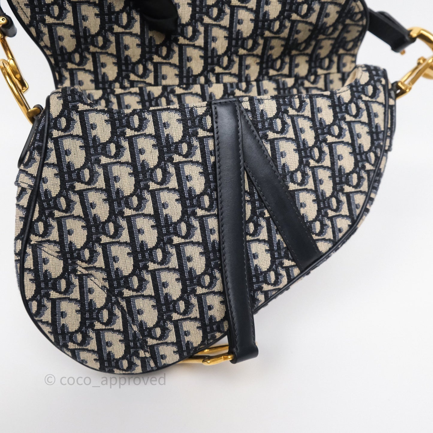 Dior Saddle Bag Navy Dior Oblique Embroidery Aged Gold Hardware