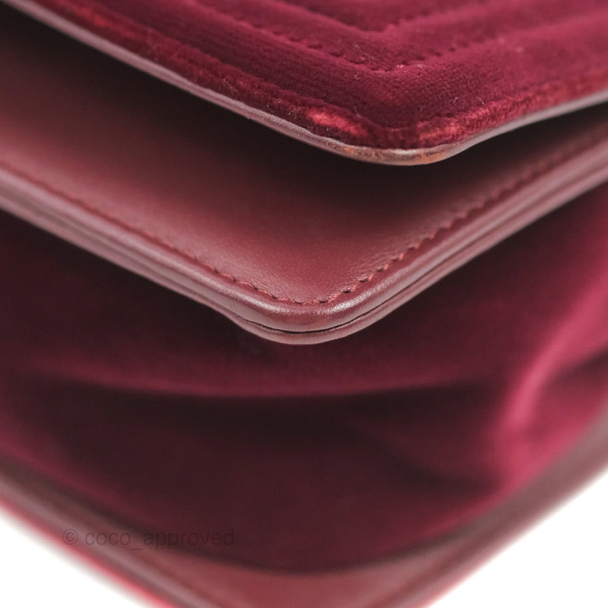 Chanel Small Boy Burgundy Velvet Ruthenium Hardware