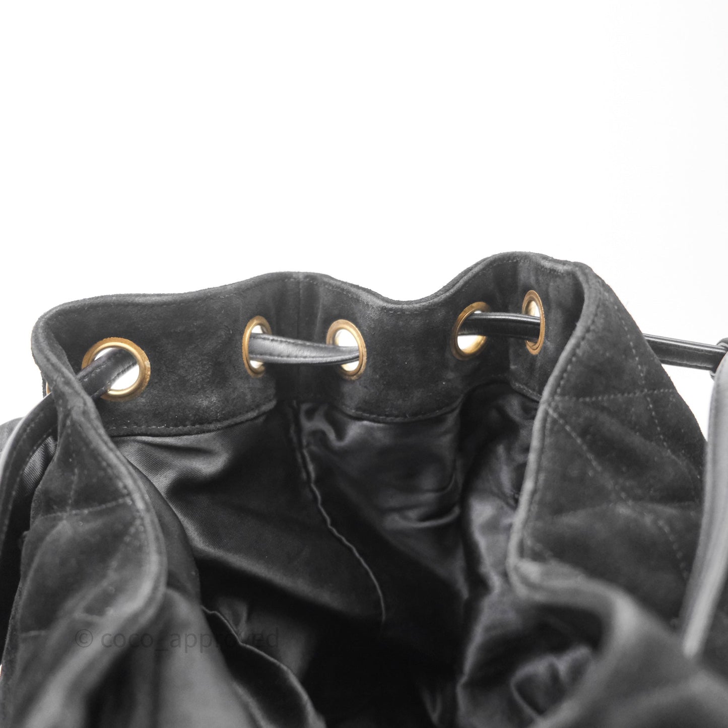 Chanel Vintage Quilted Suede CC Backpack Black Gold Hardware