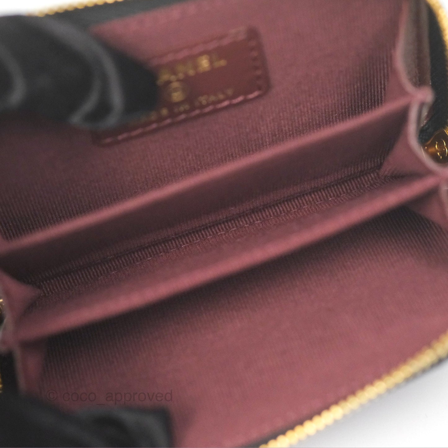 Chanel Quilted Zip Card Holder Black Caviar Gold Hardware