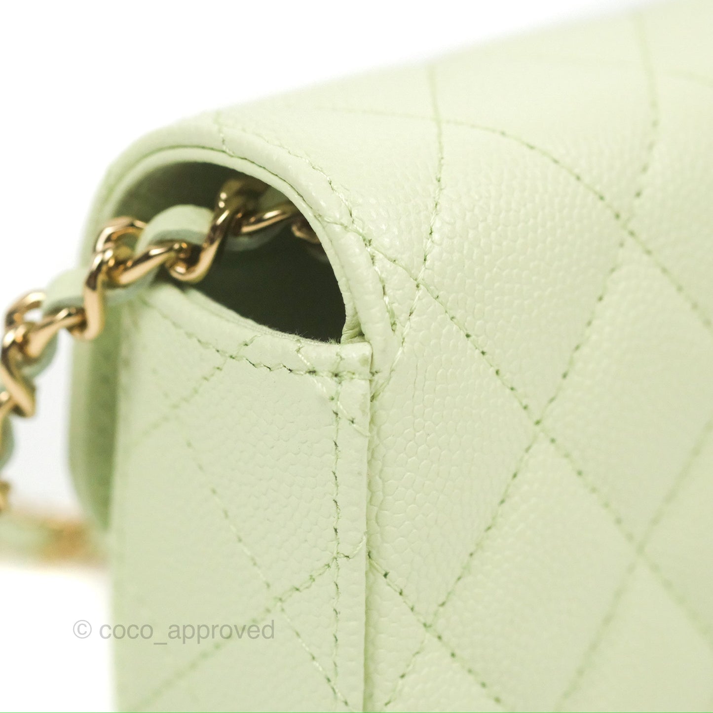 Chanel Mini Clutch With Chain Mint Green Caviar Gold Hardware 22C