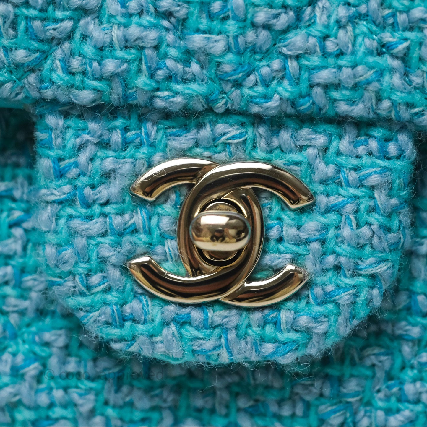 Chanel Quilted Mini Rectangular Flap Blue Tweed Gold Hardware