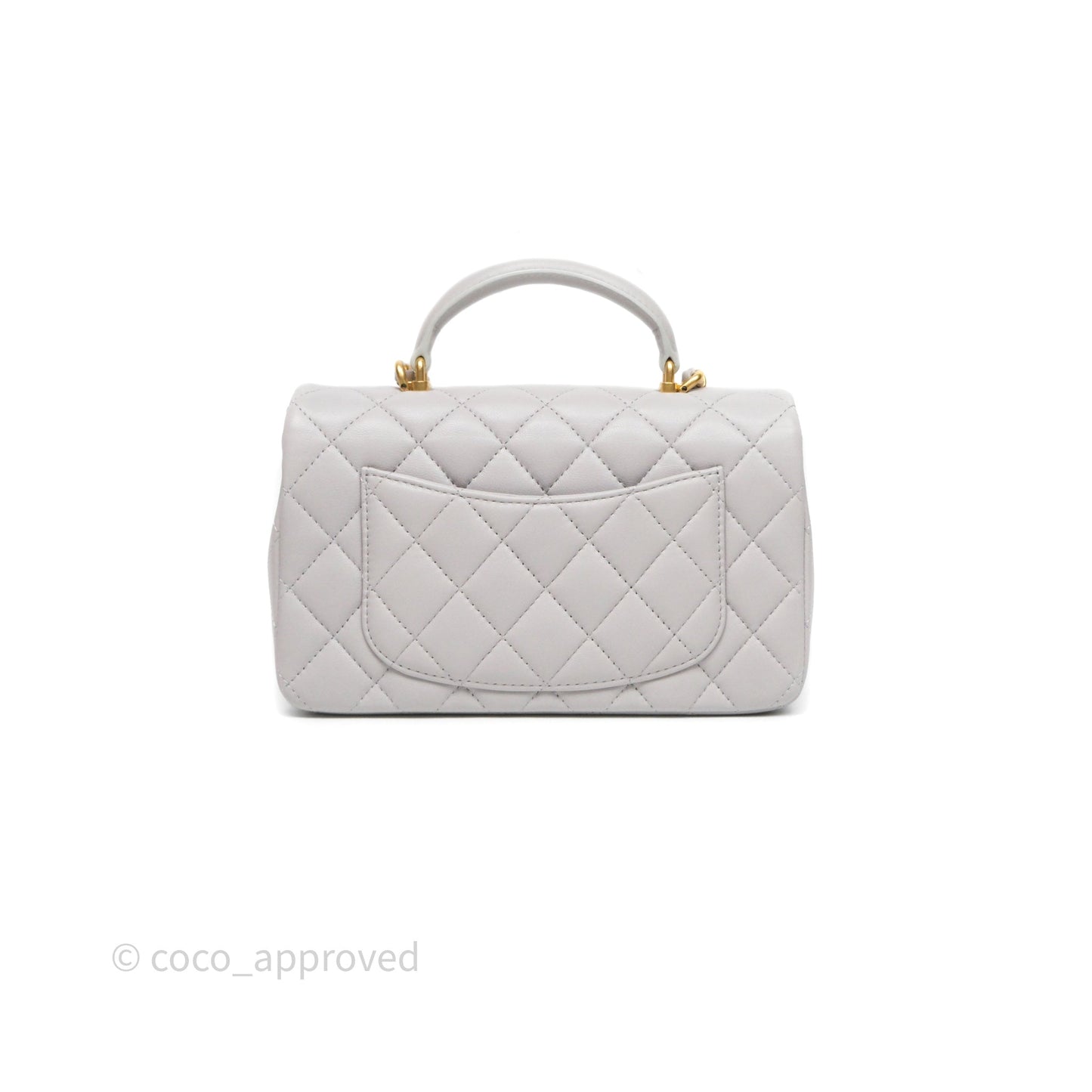 Chanel Top Handle Mini Rectangular Flap Bag Grey Lambskin Aged Gold Hardware