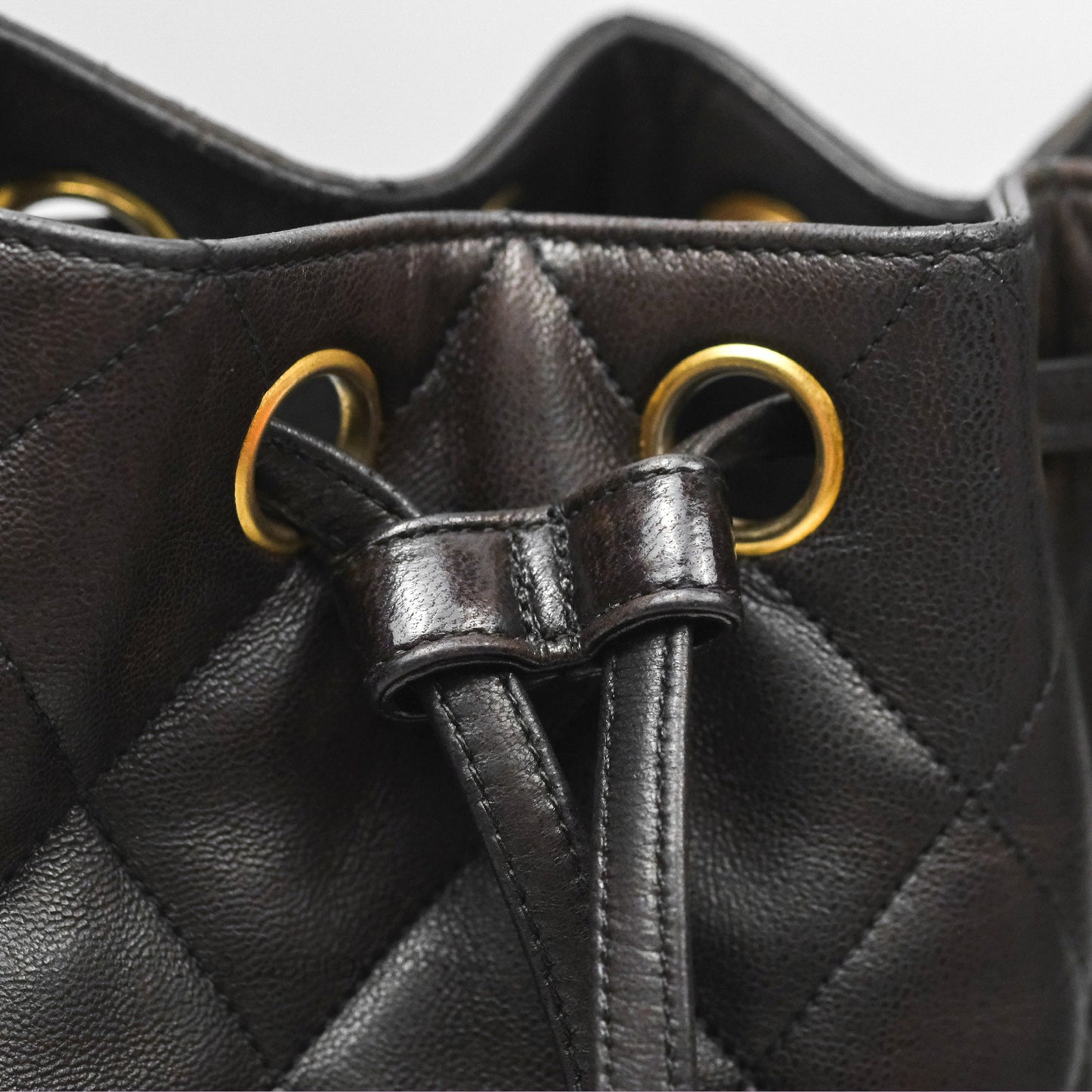 Chanel Vintage Drawstring Bucket Bag Black Lambskin Gold Hardware