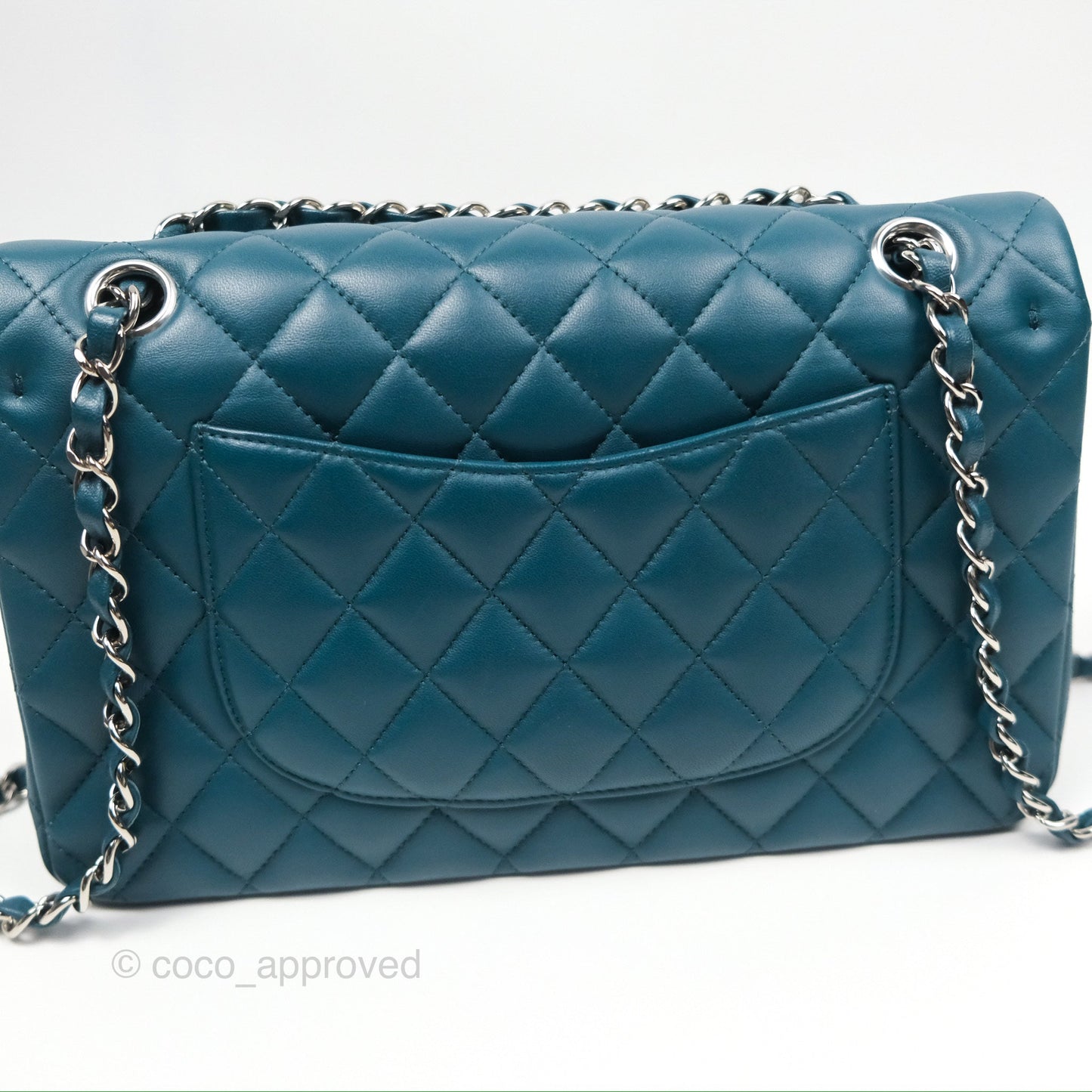 Chanel Classic M/L Medium Flap Quilted Teal Lambskin Silver Hardware