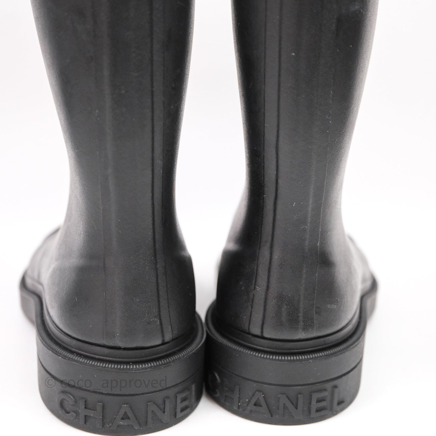 Chanel CC Black Rubber Rain Boots Size 39