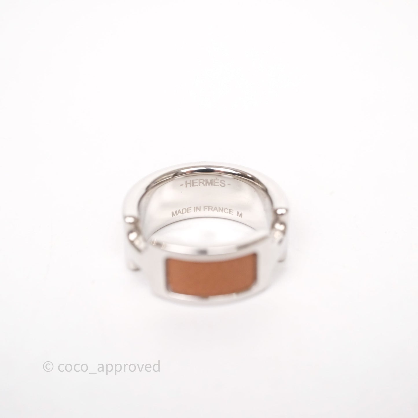 Hermès Olympe Ring Medium Model Gold 37 Epsom Silver Hardware