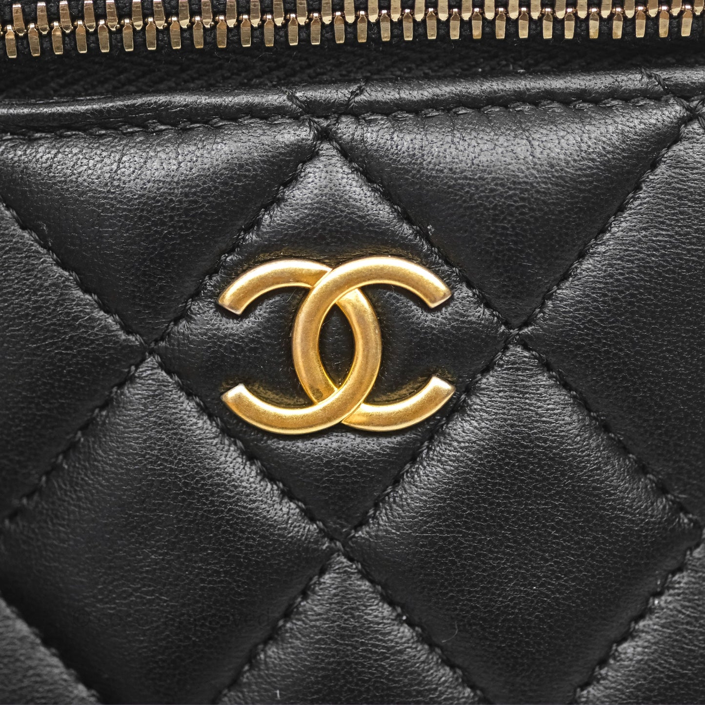 Chanel Mini Metal Top Handle Vanity With Chain Black Lambskin Aged Gold Hardware