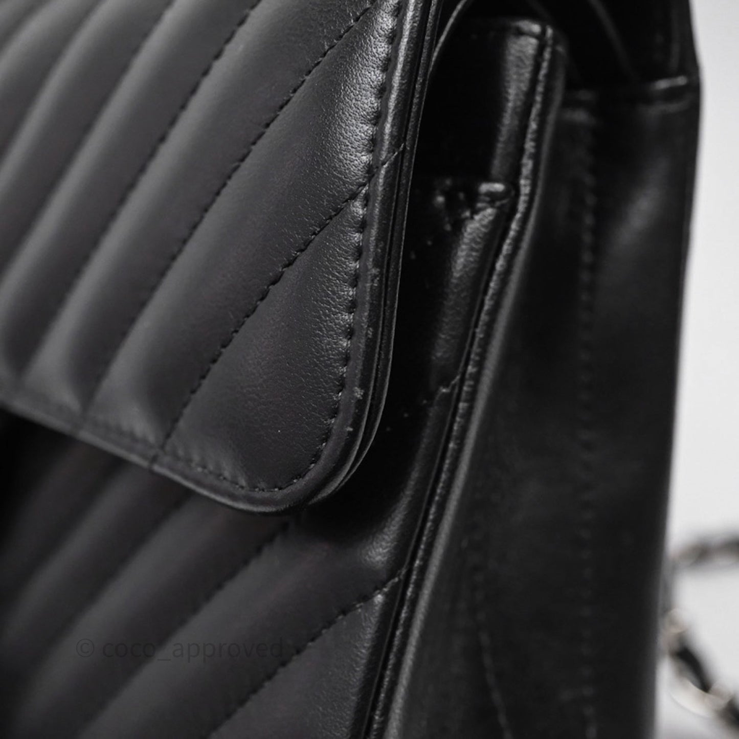 Chanel Small Classic Chevron Flap Black Lambskin Silver Hardware