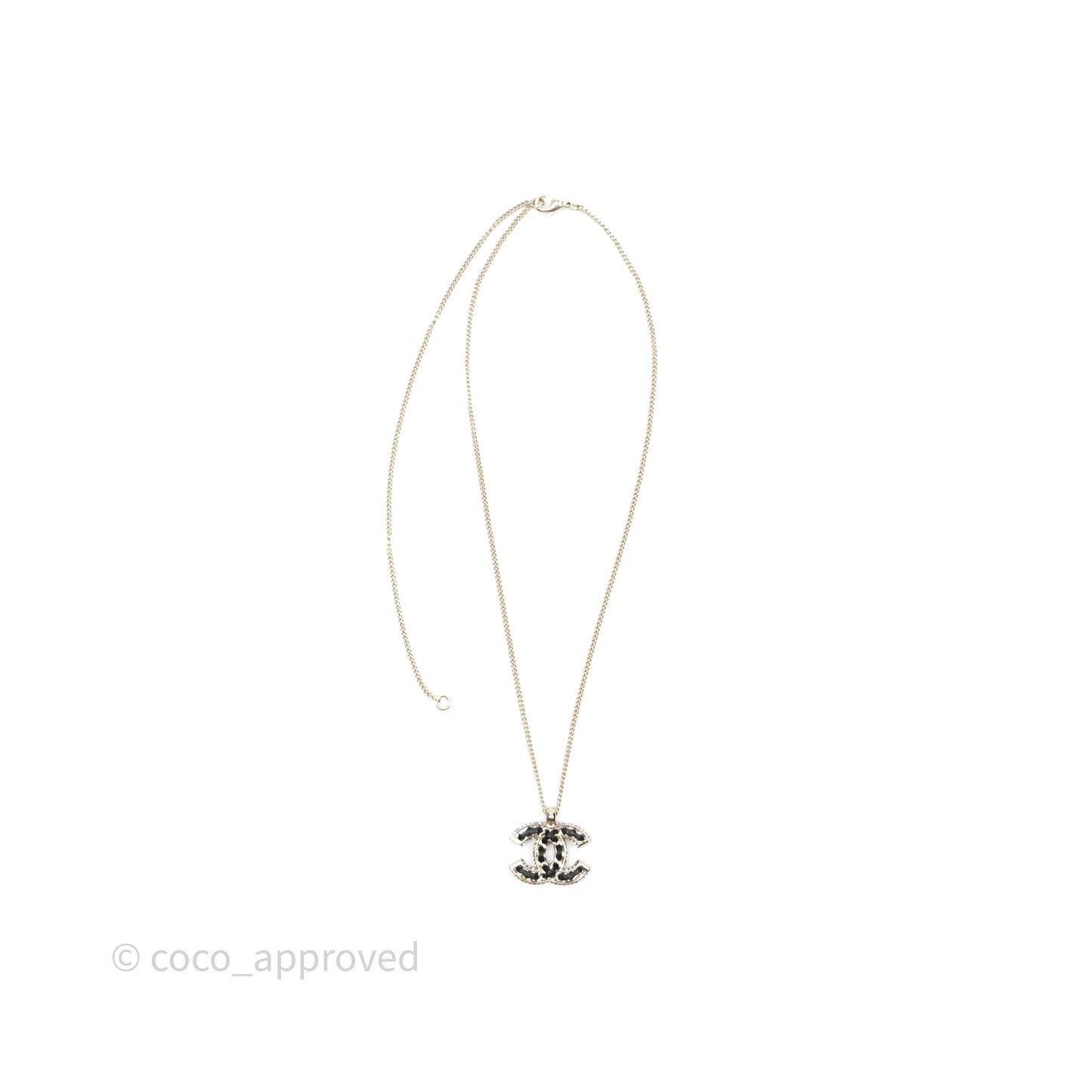Chanel Crystal Black leather CC Necklace Gold Tone 21P