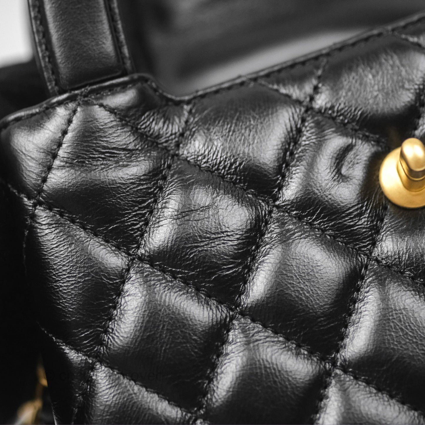 Chanel Kelly Bag Quilted Black Shiny Calfskin Aged Gold Hardware