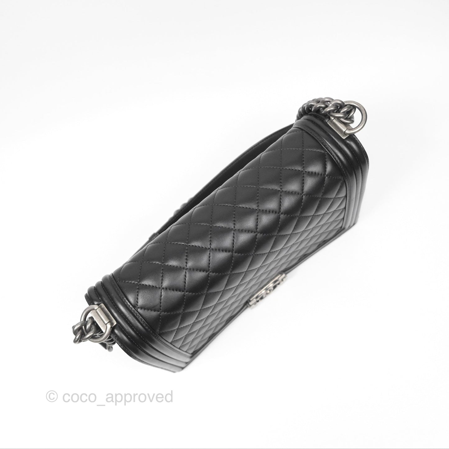 Chanel Quilted New Medium Boy Black Lambskin Ruthenium Hardware