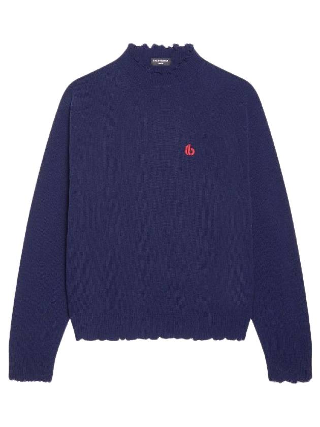 Luxury Balenciaga B Logo Knit Top Navy