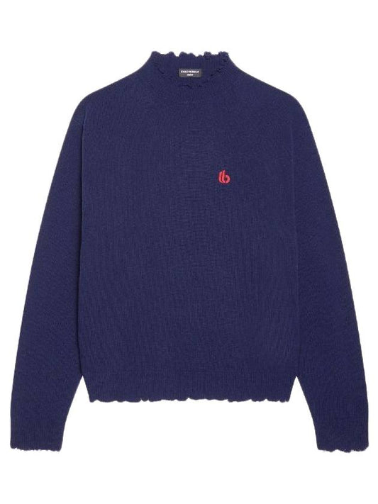 Luxury Balenciaga B Logo Knit Top Navy