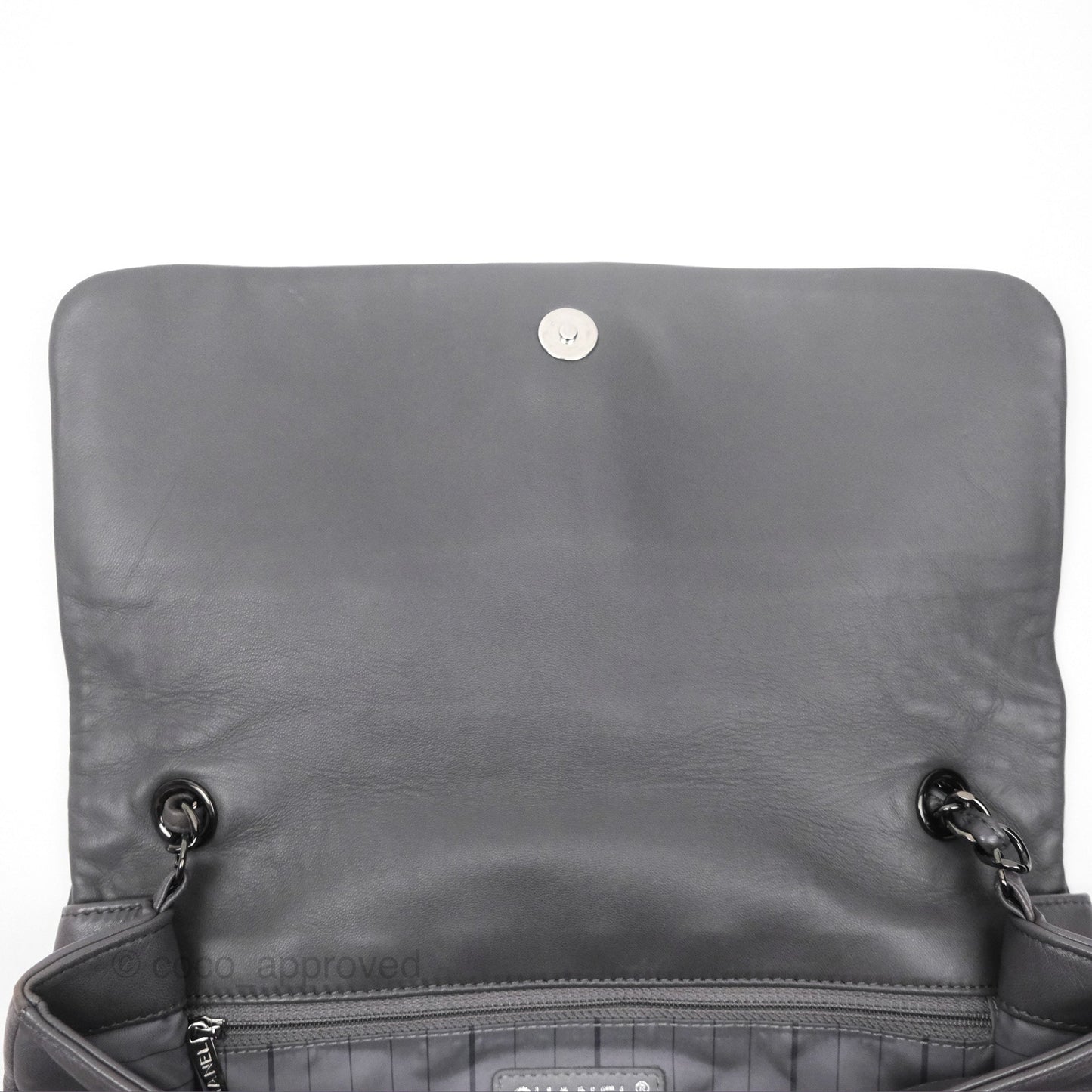 Chanel Studded CC East West Flap Shoulder Bag Lambskin Dark Grey