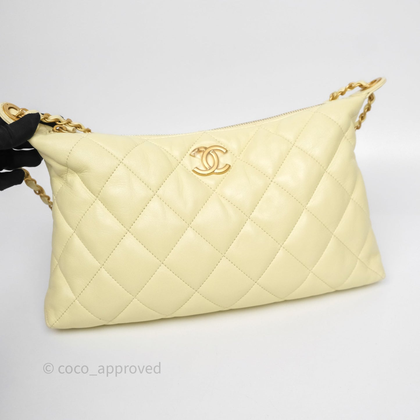 Chanel Large Hobo with Chain Light Yellow Lambskin Aged Gold Hardware 25S