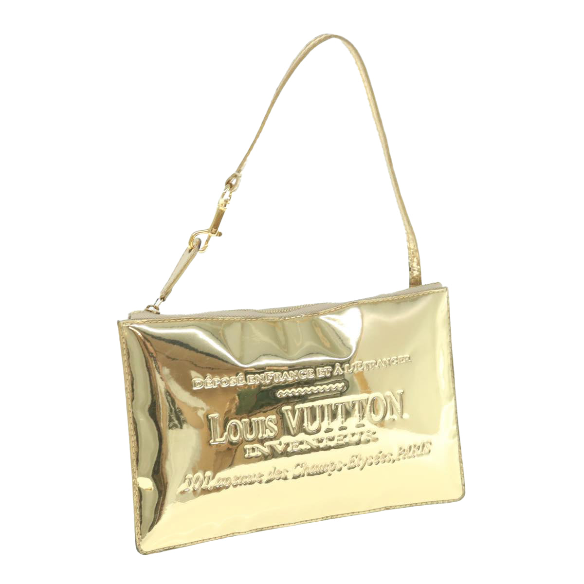 LOUIS VUITTON Monogram Miroir Pochette Plat Clutch Bag Gold M95278 63076