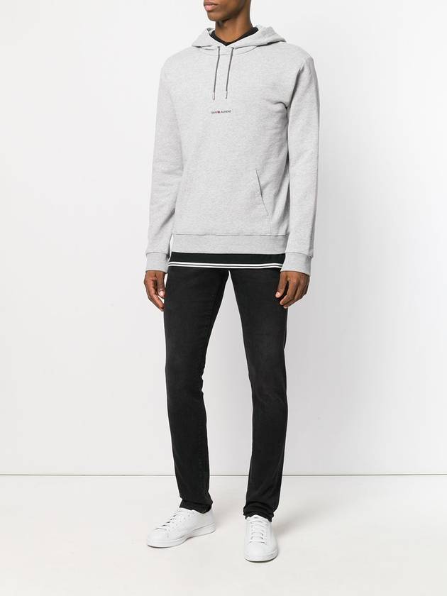 Luxury Saint Laurent Men's Logo Print Fleece Hoodie Grey