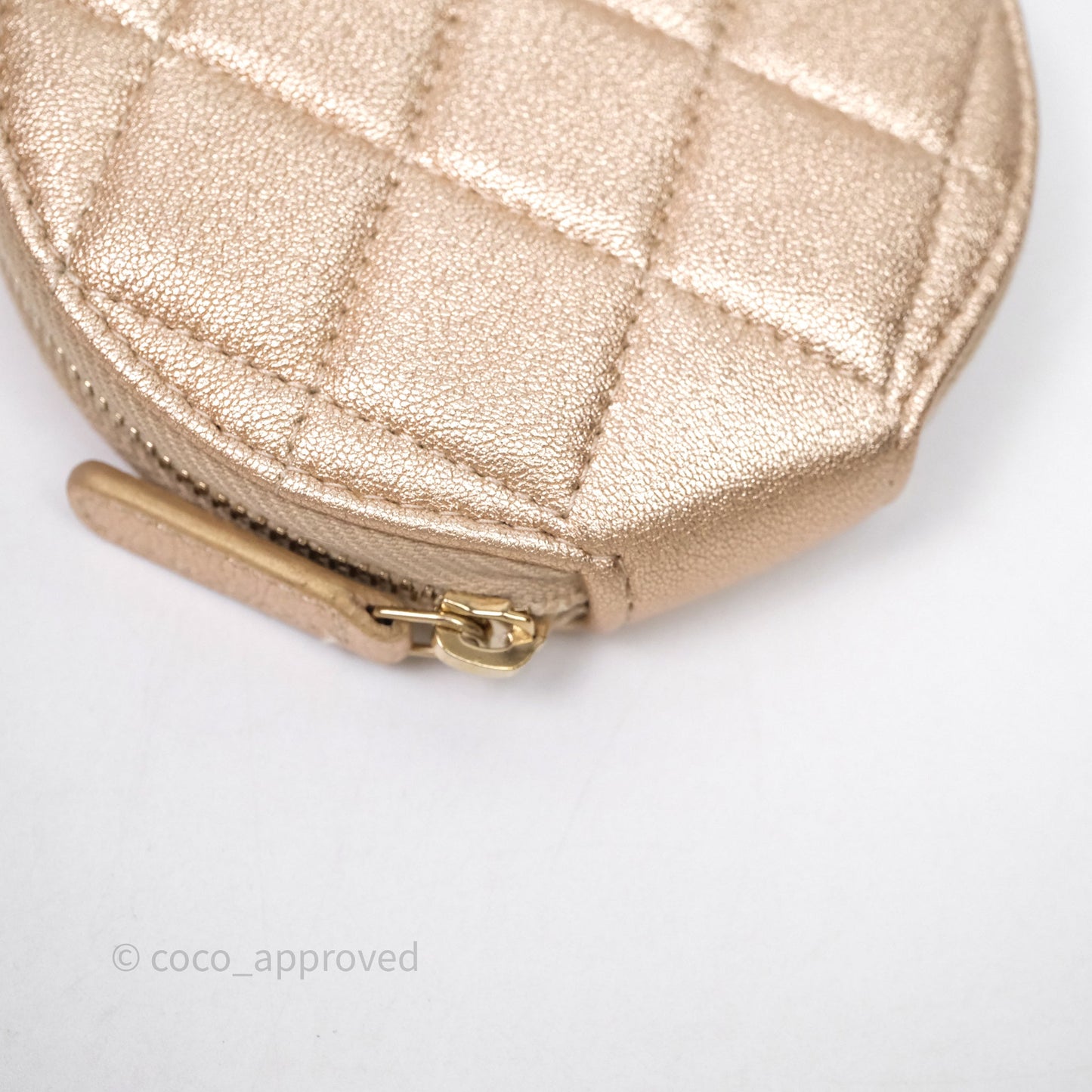 Chanel Quilted Round Coin Purse With Airpods Case Lambskin Metallic Gold Gold Hardware
