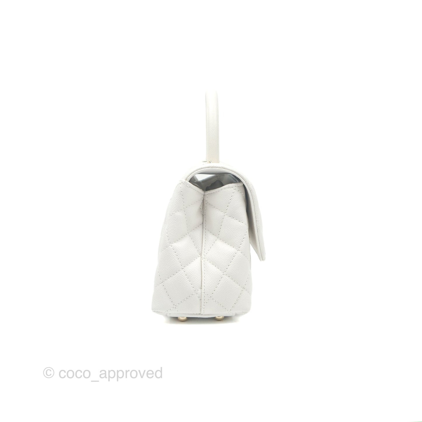 Chanel Small Quilted Coco Handle White Caviar Gold Hardware