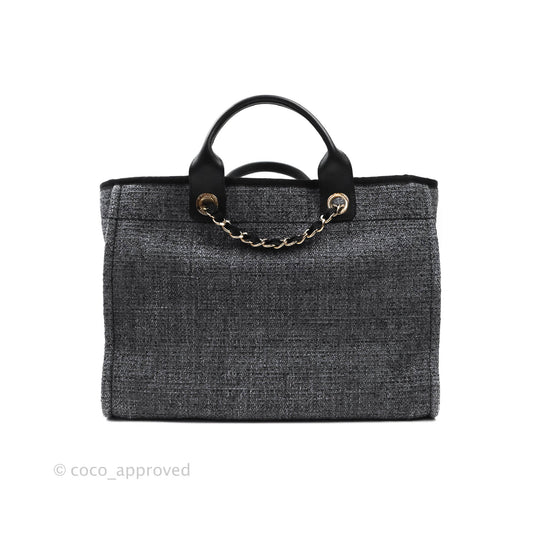 Chanel Large Deauville Charcoal Grey Canvas Gold Hardware
