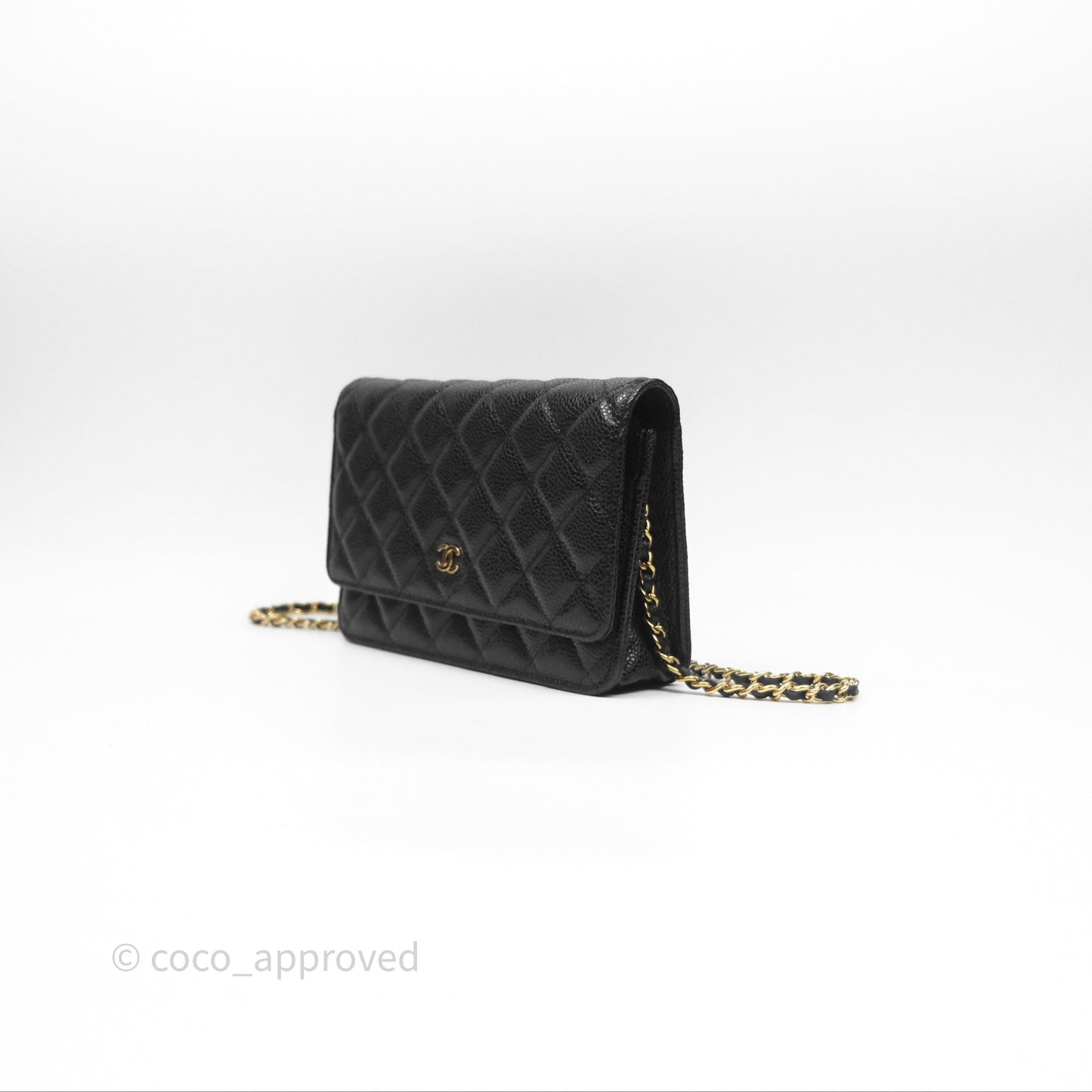 Chanel Classic Wallet On Chain WOC Quilted Black Caviar Gold Hardware