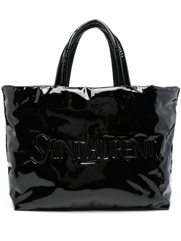 Luxury Saint Laurent Maxi Patent Canvas Tote Bag Black