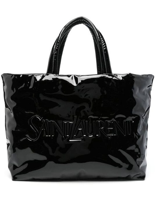 Luxury Saint Laurent Maxi Patent Canvas Tote Bag Black