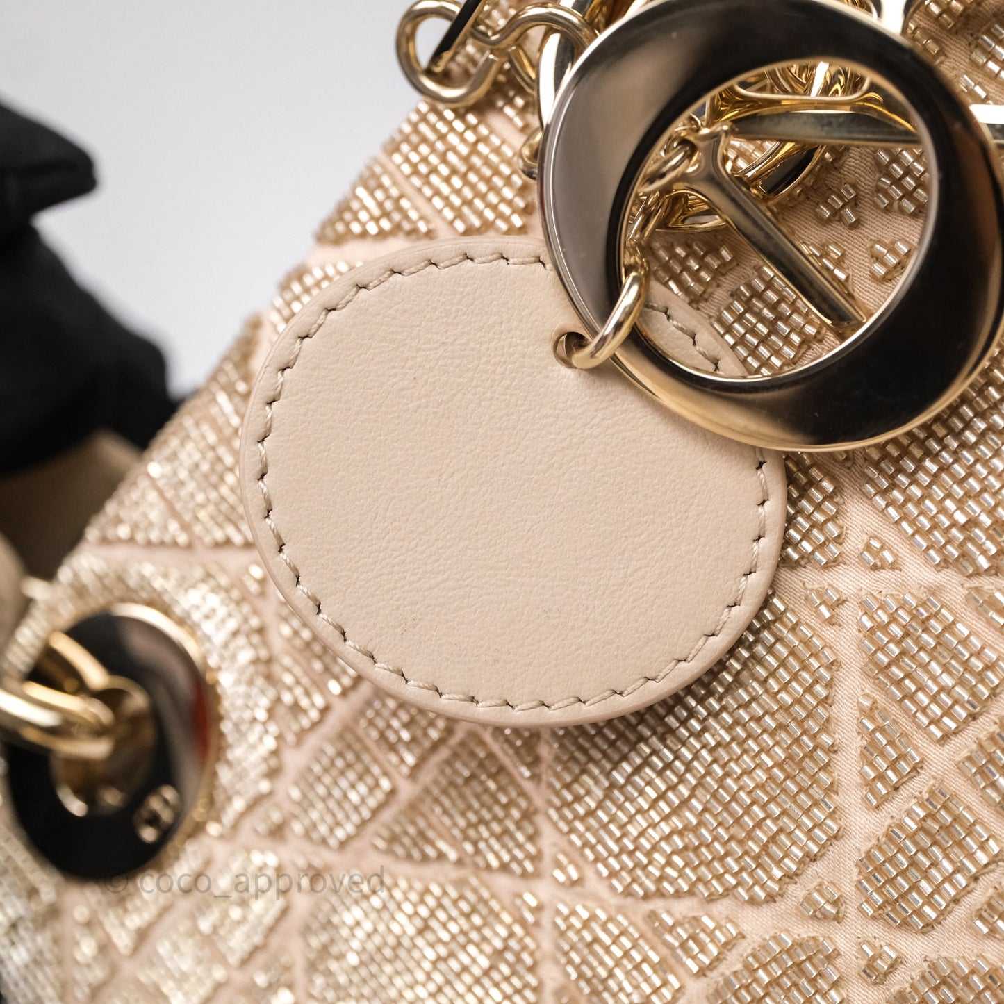Christian Dior Mini Dior Caramel Beige Microbead-Embroidered Cotton with Cannage Motif