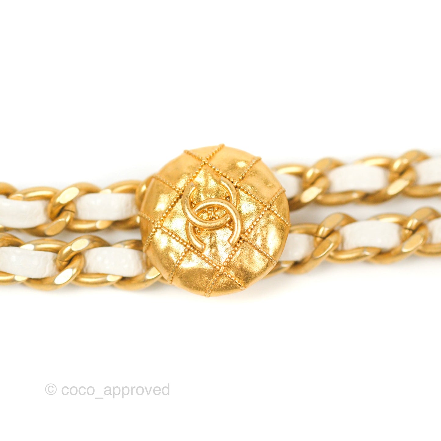 Chanel Mini Flap with Coin Charm White Caviar Aged Gold Hardware 22A