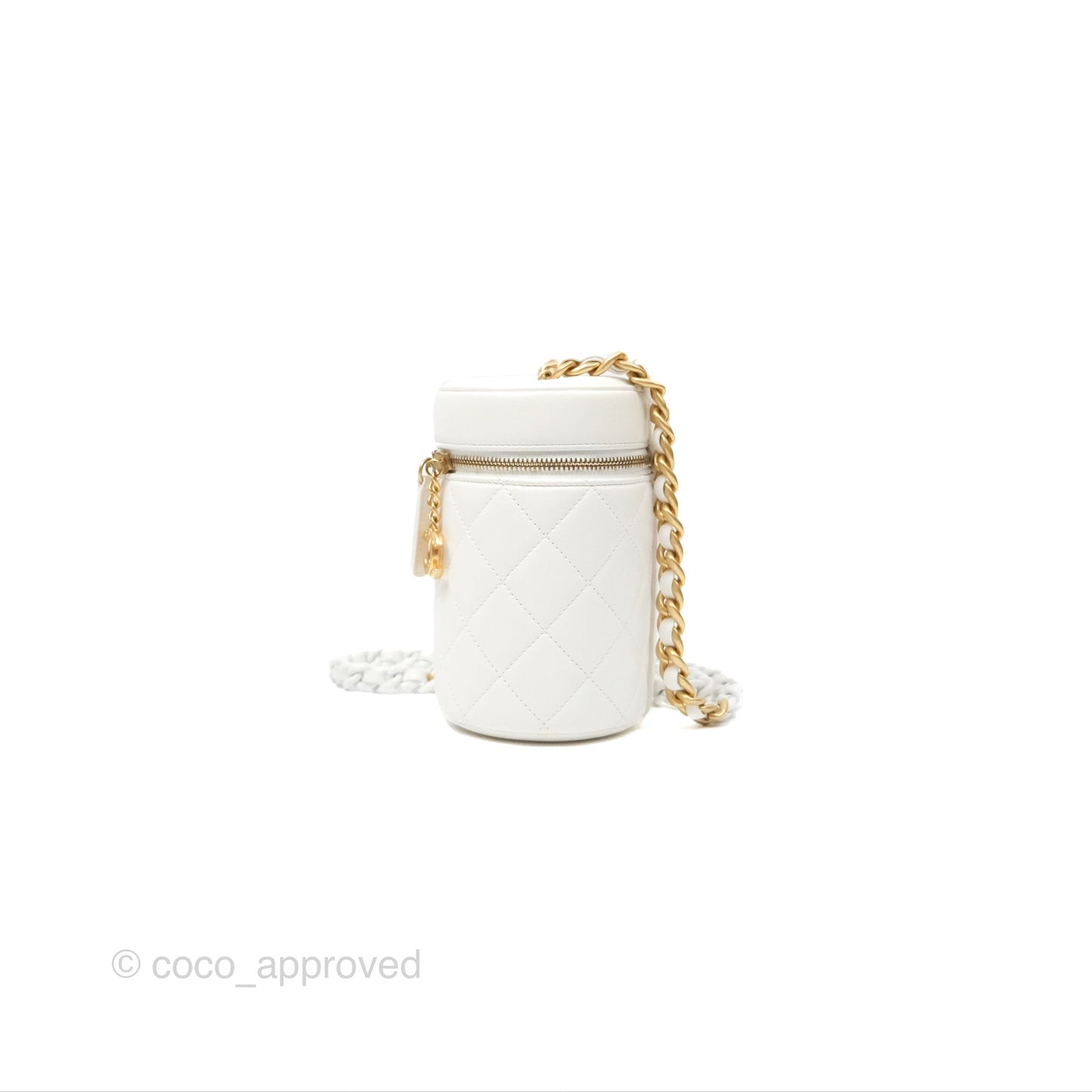 Chanel Vanity Case With Chain Shoulder Bag Quilted Calfskin Leather White