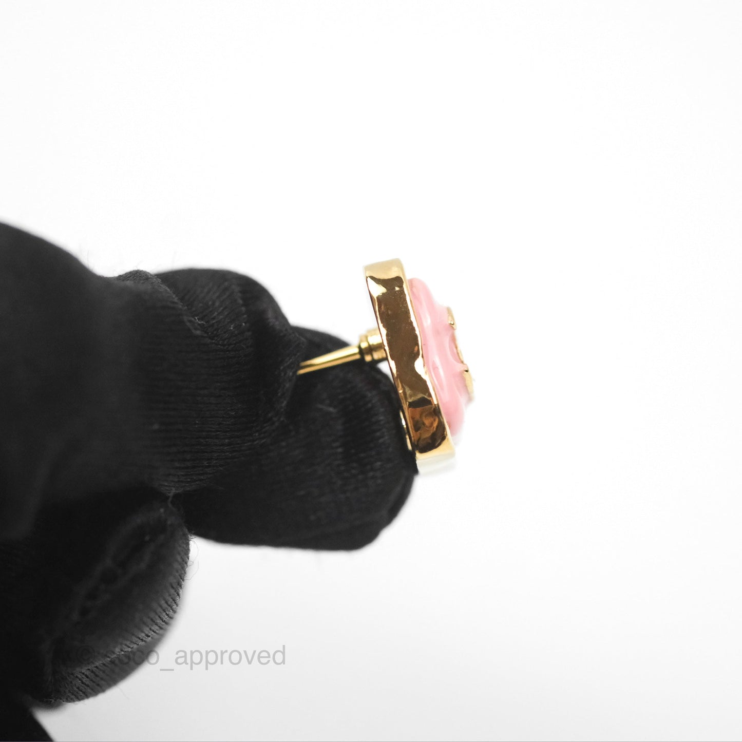 Chanel Square Pink CC Earrings Gold Tone 23K