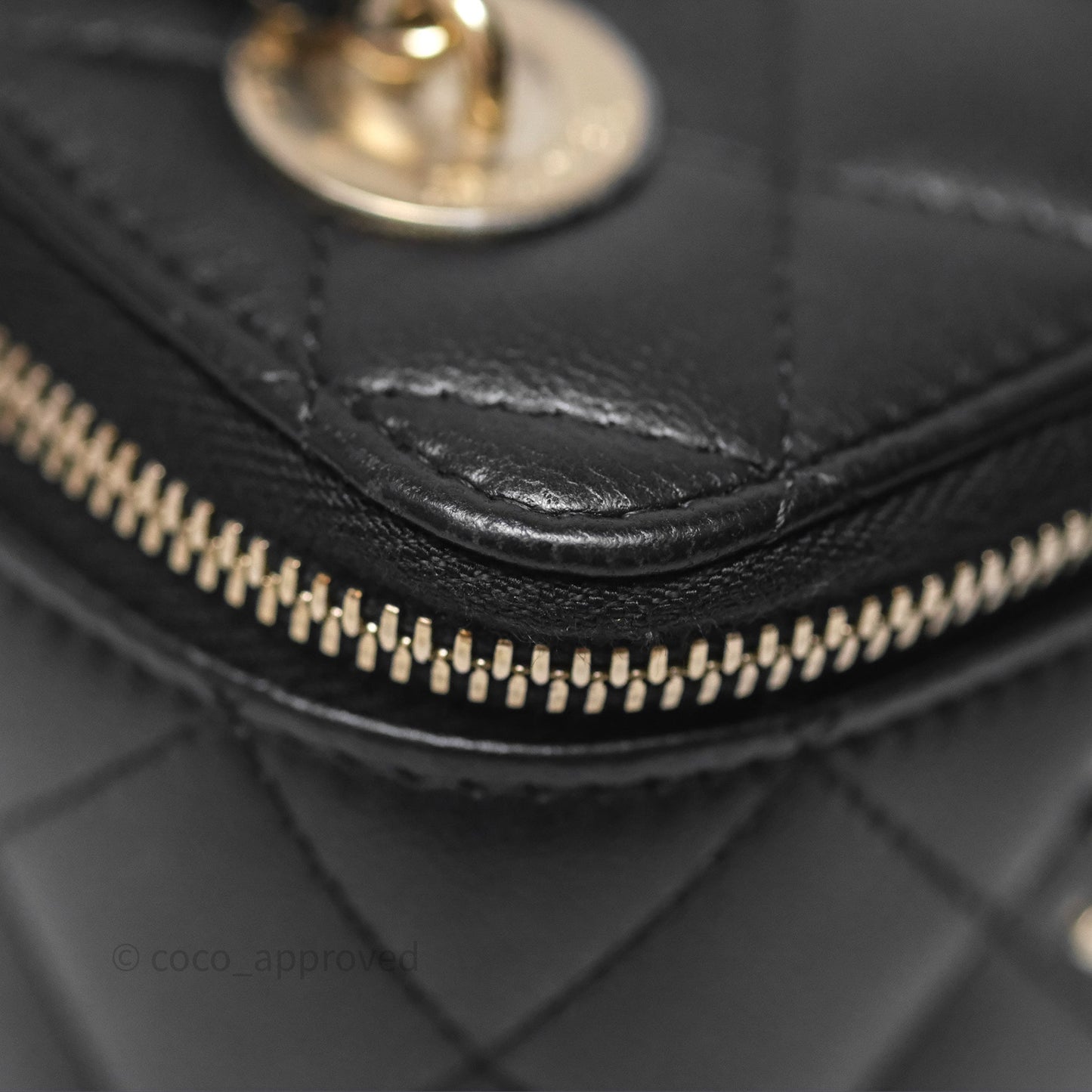 Chanel Mini Vanity With Pearl Chain Black Lambskin Gold Hardware