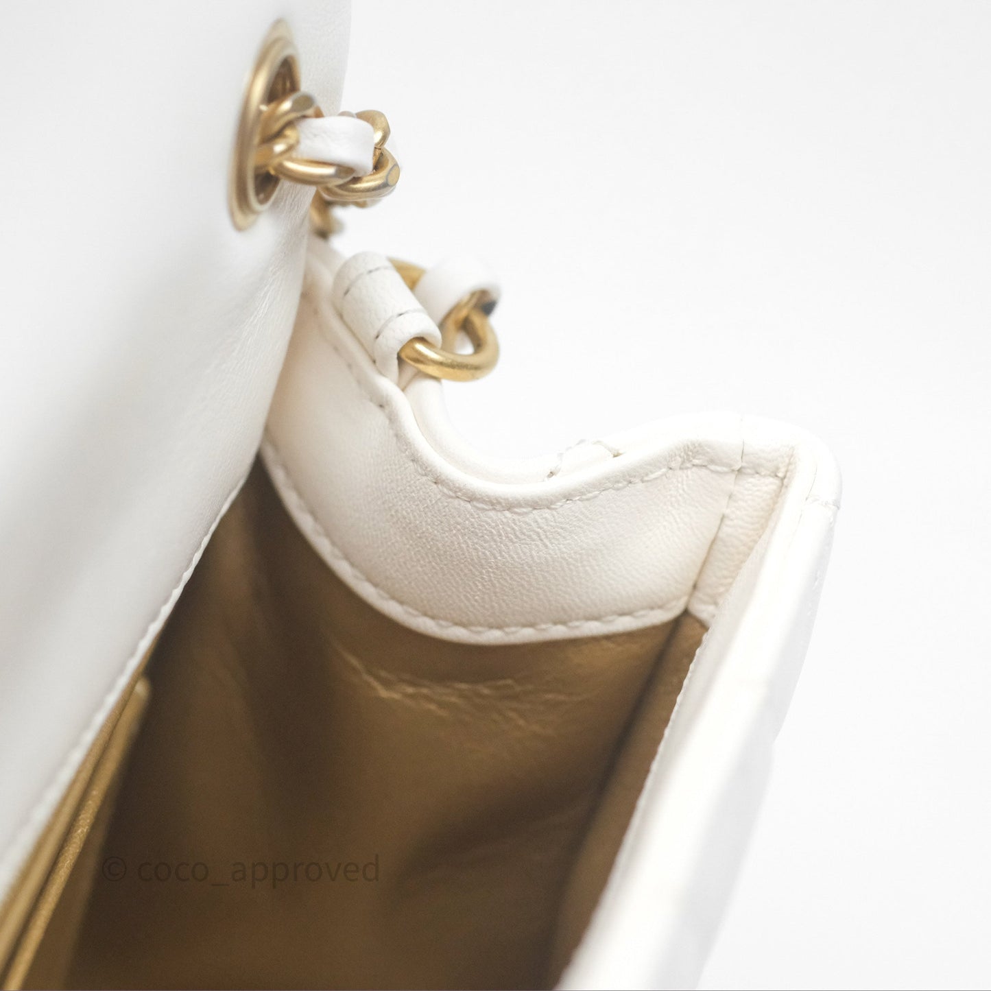 Chanel Mini Rectangular Pearl Crush Quilted White Lambskin Aged Gold Hardware