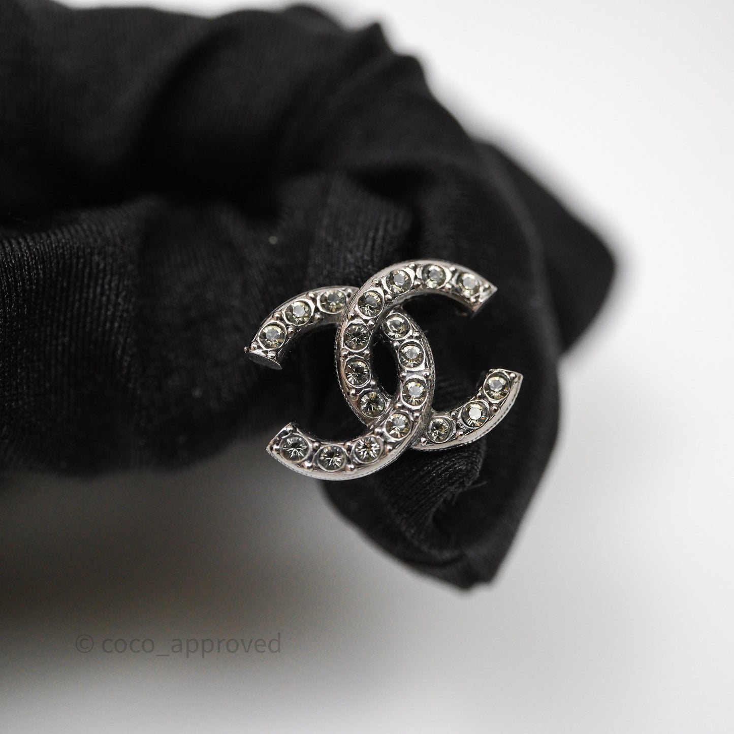 Chanel CC Crystals Earrings Ruthenium Tone 21A