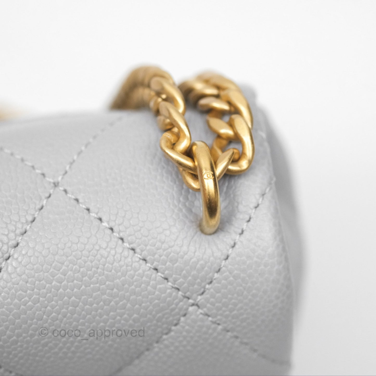 Chanel Mini Flap Bag Heart Adjustable Chain Grey Caviar Aged Gold Hardware